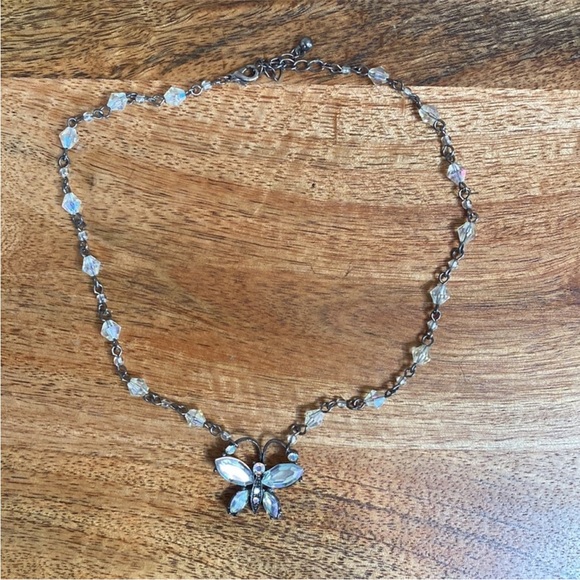 Vintage Jewelry - VTG 90’s Y2K Beaded Iridescent Butterfly Choker Necklace